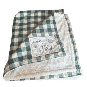 New Rae Dunn MAKING SPIRITS BRIGHT Buffalo Check Sherpa Blanket Throw